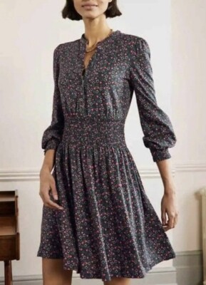 boden smocked jersey shirt dress 16/18R Smocked Waist And Sleeves Floral primary-material:Nylon