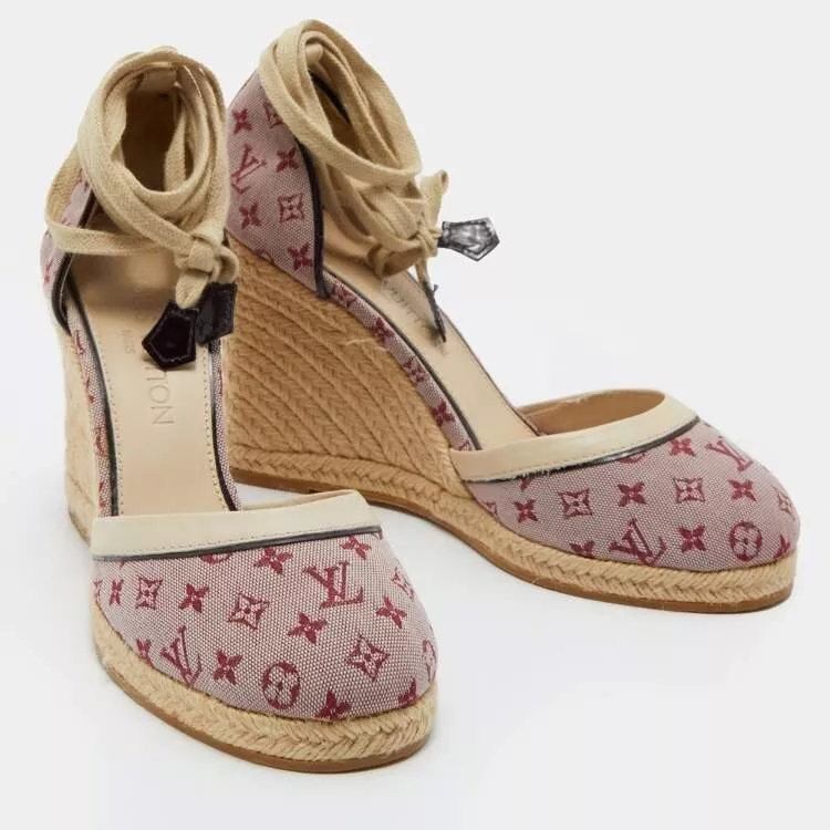 Louis Vuitton Pink Monogram Canvas Starboard Wedge Espadrille Ankle Pumps  Size 3 at 1stDibs