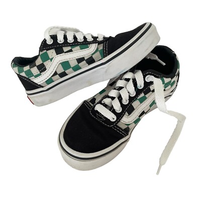 Vans Youth Size Black White Green Checkerboard Skate