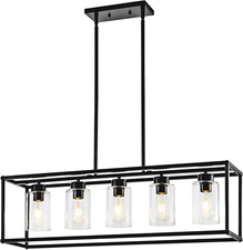 5 Light Dining Room Light Fixture Matte Black Farmhouse Chandelier over Table Re