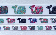 Whale palm beach nautical Grosgrain ribbon 3/8" 5/8" 7/8" 1" 1.5" 3"