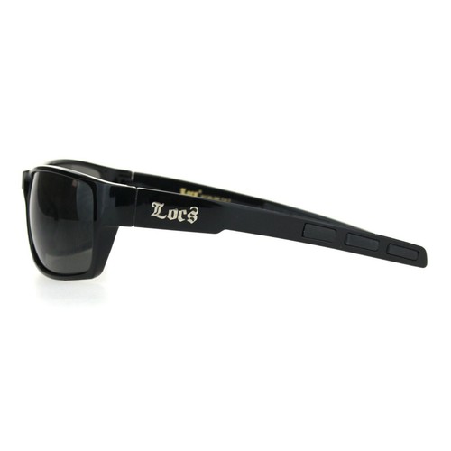 Locs Mens All Black Narrow 90s Biker Cholo Gangster Plastic Warp Sunglasses - Picture 5 of 5