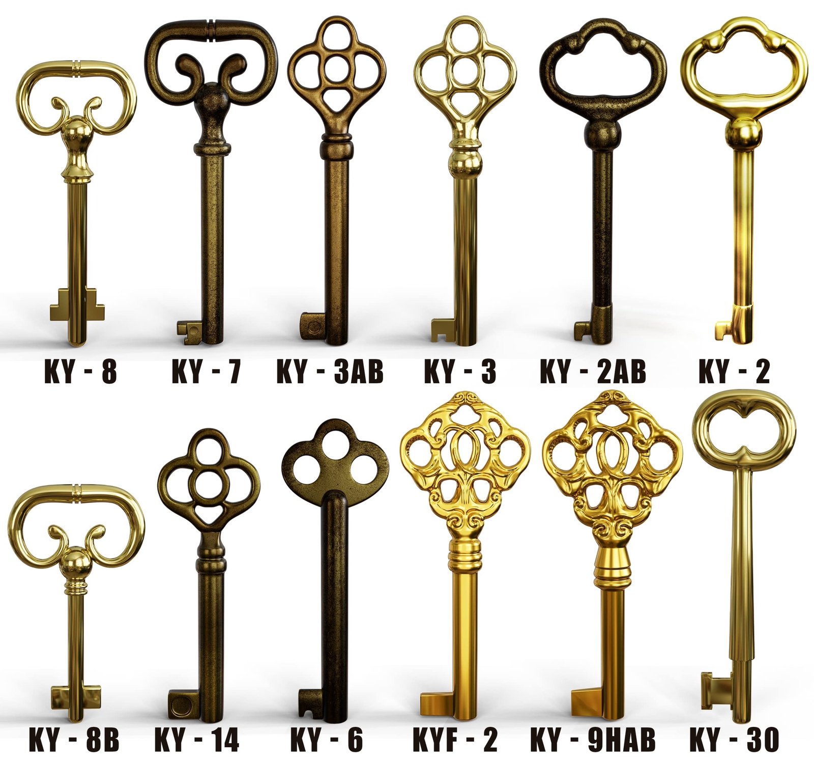 KY12S Skeleton Key Set Reproduction Key for Antique Furniture