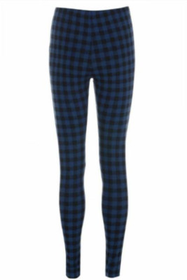 Schwarz-Blau Topshop Leggings kariert dünne Hose Petite/Reg UVP £25 BR165