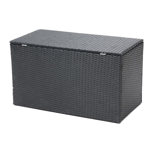 Black Resin Woven Storage Basket Bin 2-Tier Dual Opening Lid & Magnetic Door Box - Picture 7 of 23