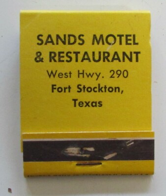 Vintage Sands Motel Restaurant Cigarettes Matches Matchbook Fort Stockton  Texas