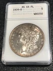 DUAL TONING 1ST GENERATION GENIE LAMP ANACS MS64 PL 1904 O MORGAN SILVER DOLLAR
