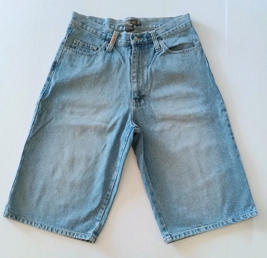 EASY STREET Vintage Denim Shorts 32 Casual Logo Zip Long Baggy 90s Y2k JORTS Big