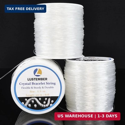 LUSTEMBER 0.8 mm Stretchy Bracelet String, 3 Rolls Durable Elastic String, Clear