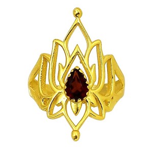 Authentic 18K Gold Plated Hessonite Garnet - Madagascar Ring s.10 Jewelry TR01251