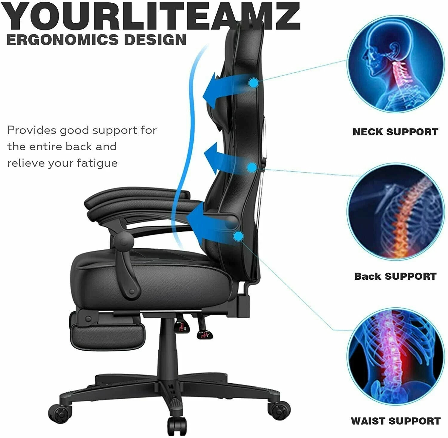 ELECWISH Ergonomic Gaming Chair with Footrest Lumbar Support Recliner Office