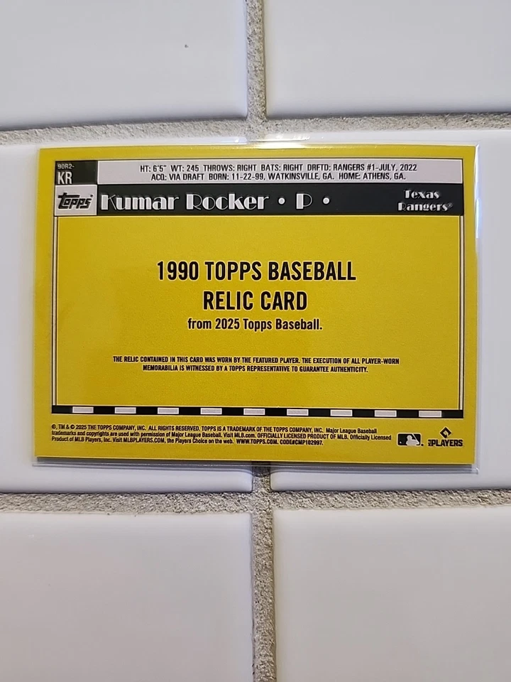 2025 Topps Series 2 -Kumar Rocker 1990 Topps Baseball Relics #90R2-KR (MEM, RC) - Image 2 of 2