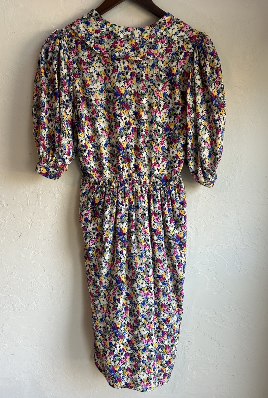 Vintage 80s Miss O By Oscar De La Renta Silk Floral Dress 4 Romantic Bow Collar 