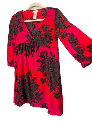 D.E.P.T Dress Size XS  100% Silk 3/4 Sleeve Baby Doll ruffle Artsy Hippy Boho