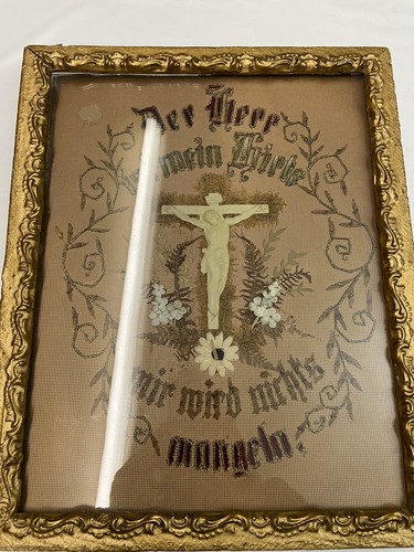 Vintage Greman Paper Punch Cross Stitch Religious Frame