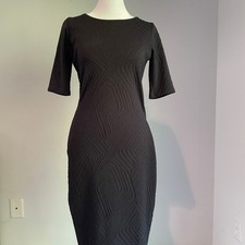 Veronica M Black Dress Textured Little Black Dress Short Sleeves Form Fitted