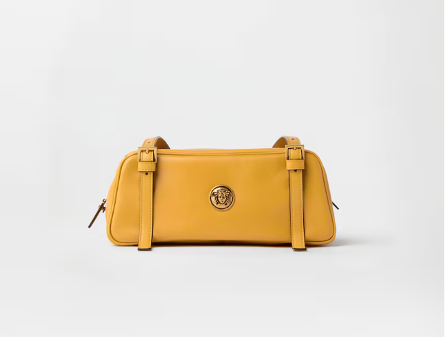Versace Emblème Nappa Women's Bowling Bag Yellow Brand NEW