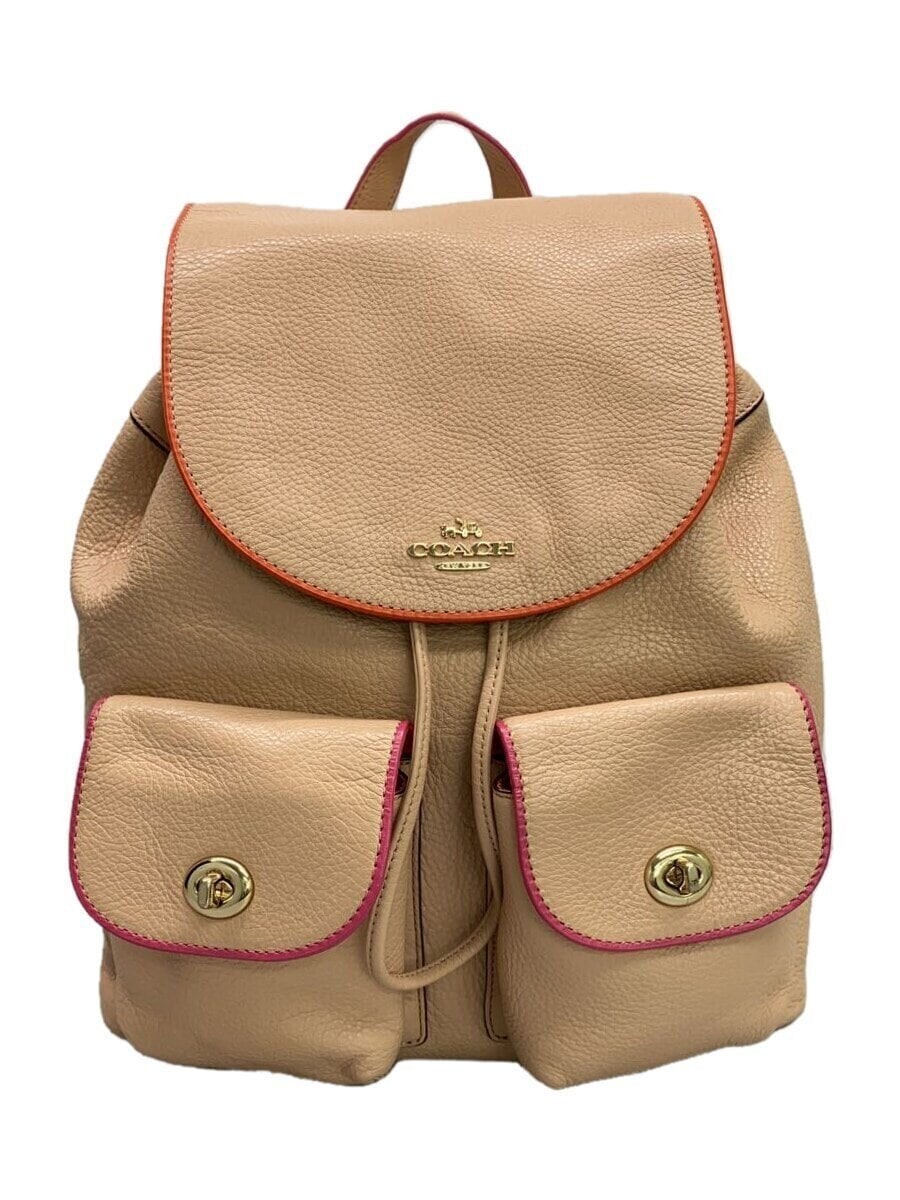 COACH Backpack Leather BEG Plain F12014