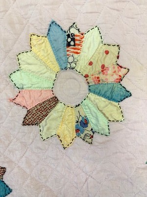 1940's pink sateen & silk  dresden plate cutter craft quilt