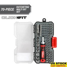 70PC Socket Bit Set Ratcheting Screwdriver Magnetic Holder Click Fit Case Tools