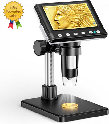 4.3 Inch LCD Digital Coin Microscope, 1000X USB Magnifier with 8 Adjustable LED