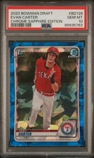 2020 BOWMAN DRAFT CHROME SAPPHIRE EDITION #BD126 EVAN CARTER PSA 10 RANGERS GEM