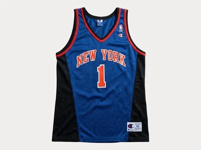Maillot Champion New York Knicks Allan Houston #1 taille L/44 bleu noir orange - Photo 1/4