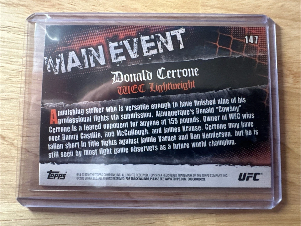2010 Topps UFC Main Event WEC Fighter Donald Cerrone #147 Rookie RC - Image 2 of 2