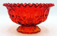 LE SMITH Moon and Stars AMBERINA Glass Crimped Pie Crust Ruffled Footed Bowl