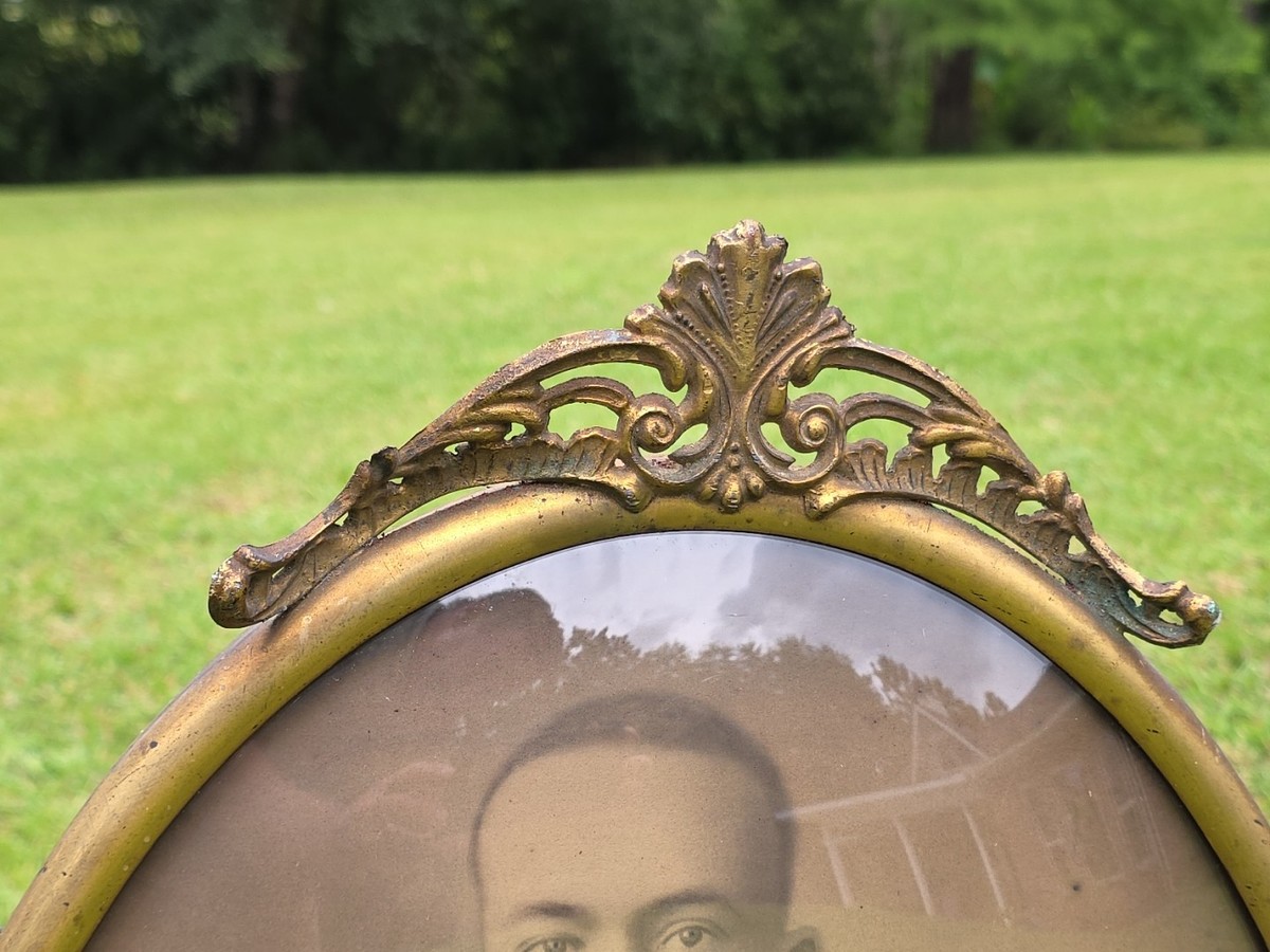 【セール中】ヴィンテージブラスフレームコンヴェックスグラス PF0025 Antique Victorian Large Oval Ornate Brass Frame Convex