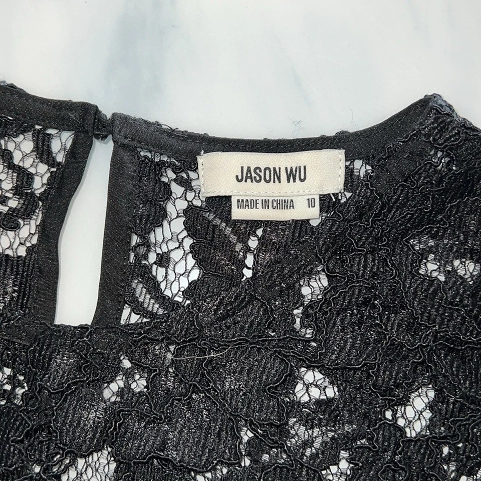 NUEVO CON ETIQUETAS JASON WU Conjunto de Falda Midi Lápiz y Top de Encaje Pestañas Recortadas Negro Talla 10 Foto 3 de 4