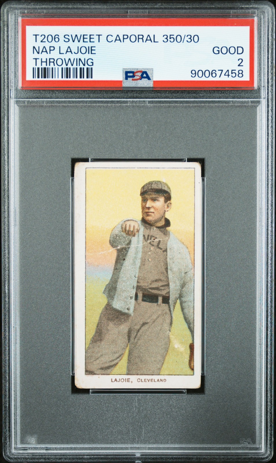 1909-11 T206 SWEET CAPORAL 350/30 THROWING NAP LAJOIE PSA 2