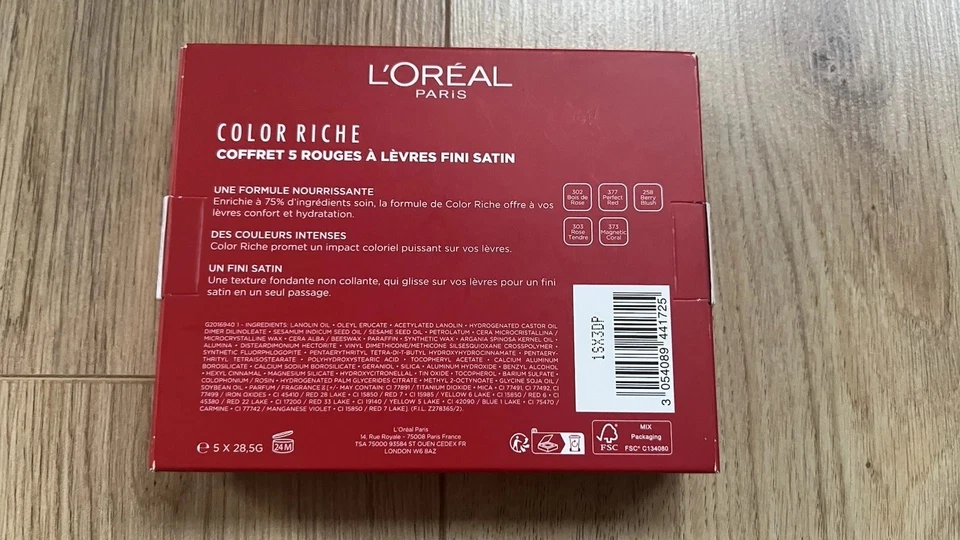 L‘oreal Color Riche Set 5x Rouges A Leeres Fini Satin 377 258 373 303 302 Neu - Bild 4 von 4