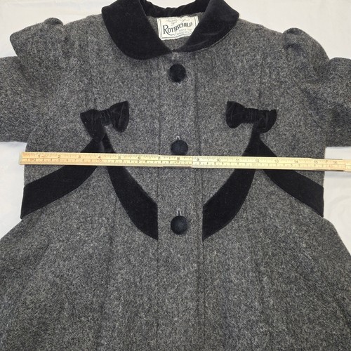 Vintage Rothschild Size 5 Coat Union Made Wool Blend Gray Velvet Trim Bows USA - Picture 7 of 13