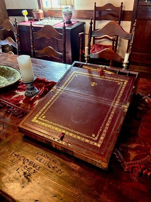 Early 19th century military campaign writing box with candle holders