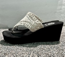 Yellow Box Charm Flip Flops Crochet Woven Boho High Wedge Platform Thong Sandals