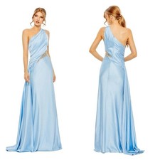 Mac Duggal Powder Blue One Shoulder Charmeuse Gown w/ Beaded Cutout 2210 NWT