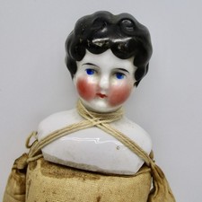 Vintage antique china porcelain head doll cloth sawdust filled body 9" flaws