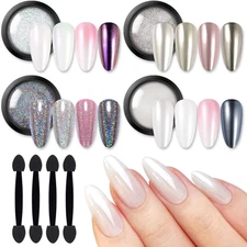 BORN PRETTY Chrome Nail Powder,White Pearl Metallic Mirror Holographic Chrome Po
