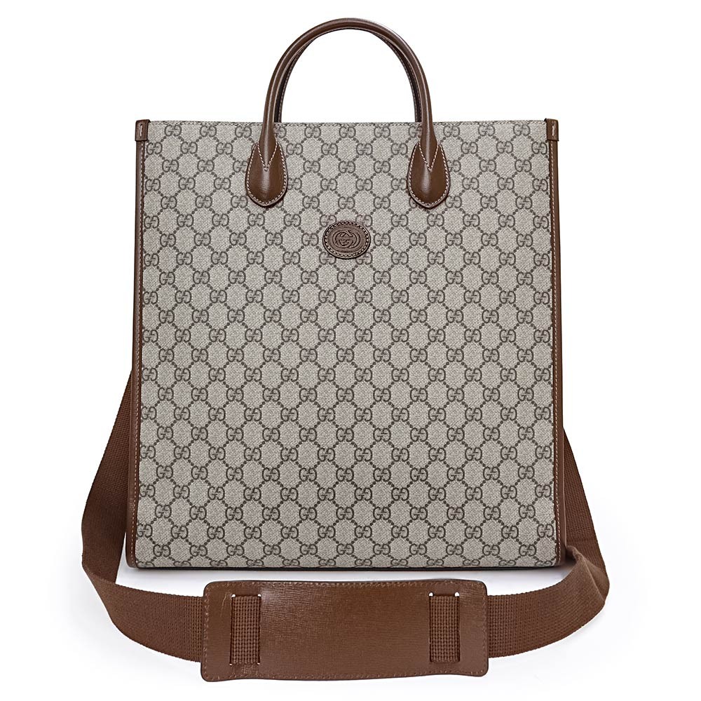 GUCCI GG Supreme Interlocking G Medium Tote Handbag in Ebony Beige 674155 808