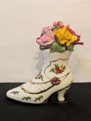 Royal Albert Old Country Roses Victorian Shoe With Flowers Music Box Fur Elise