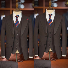 Brown Men Suit Formal Tuxedo Jacket Vest Business Workwear Office Tailored 3Pcs
