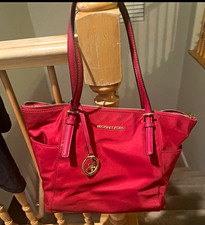 Michael Kors Red Medium Tote Bag Top Zip Gold...