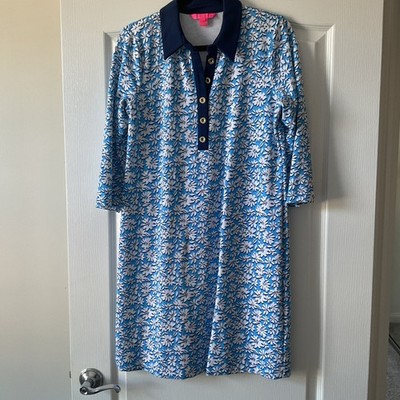 NWT Lilly Pulitzer Ainslee 3/4 Sleeve Dress Large Lunar Blue Palm Beach Petals!!