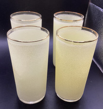Set Of 4 VTG Yellow Frosted Textured Highball...