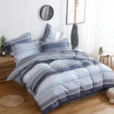 STP Goods Blue and Gray Stripes Duvet Cover Set of 3