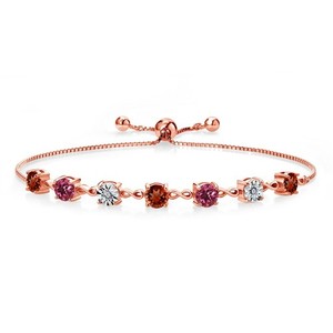 Authentic 4.05 Ct Round Red Garnet Pink Tourmaline 18K Rose Gold Plated Silver Bracelet
