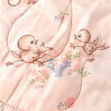 Vintage Hand Made Pink Baby Blanket Birds And Bunnies 40  x 32  Cottagecore