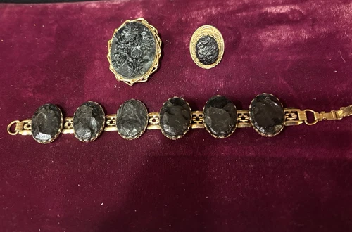 Vintage Victorian Costume Jewelry Brooch, Bracelet & Ring