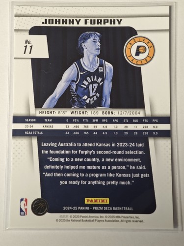 2024-25 Prizm Johnny Furphy Silver Prizm Deca RC Indiana Pacers - Picture 2 of 2
